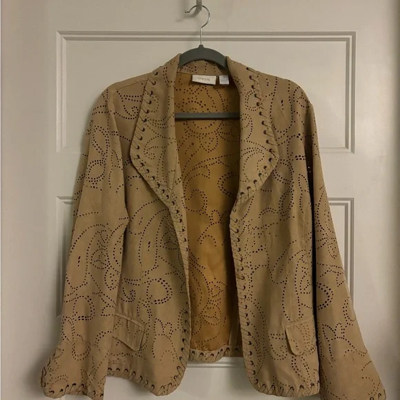 Chico's Tan Blazer with Embroidered Lapel - Picture 2 of 10